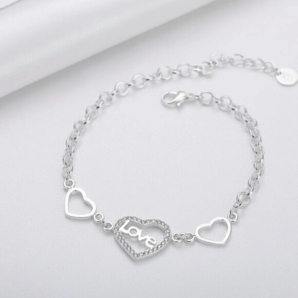 Sterling Silver Heart Bracelet, Geometric Chain, Valentine's Day Gift - Picture 6 of 6